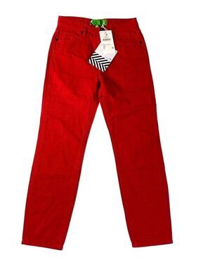 💥FREE PEOPLE X SANDRINE ROSE Linen Blend sz 30 Red Tapered Denim Pants